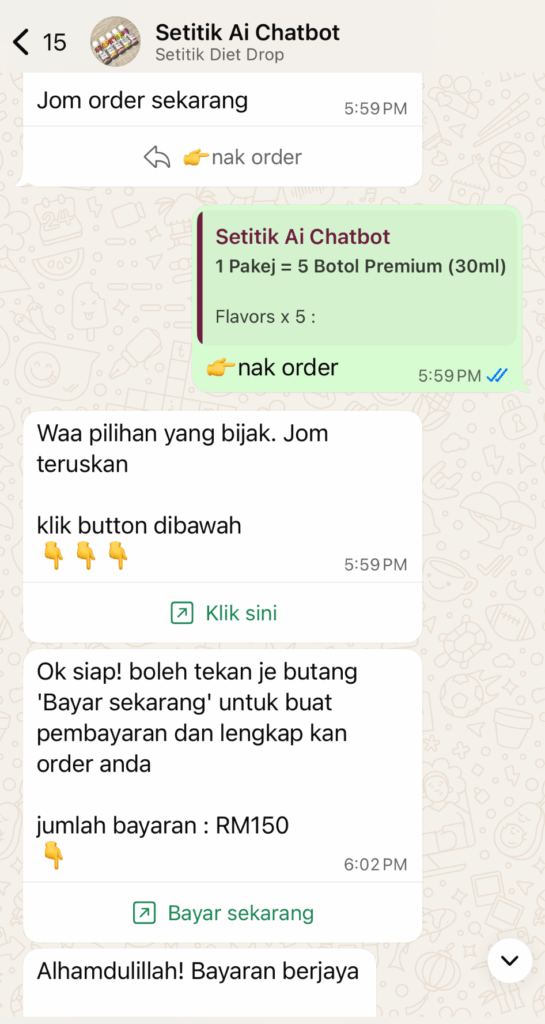 Order & Bayaran ai chatbot uruskan